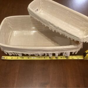 Vintage Longaberger Bread & Cracker Baskets - White Lace Trim & Plastic liner